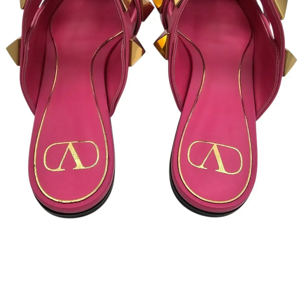 Valentino Garavani Roman Stud Flat Cage Sandal Pink Gold Size 38.5 US 8.5